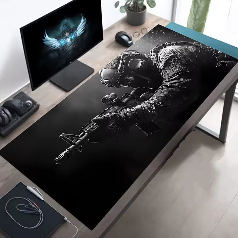 Mousepad Gamer 80x30 Antiderrapante Sniper Soldado Tatico Counter Game Strike Skull