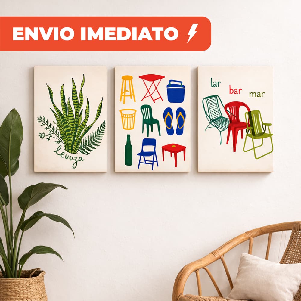Kit Quadro Decorativo em MDF 3 peças | Estilo Moderno Brasil Brasilidade Mar Bar São Jorge Plantas