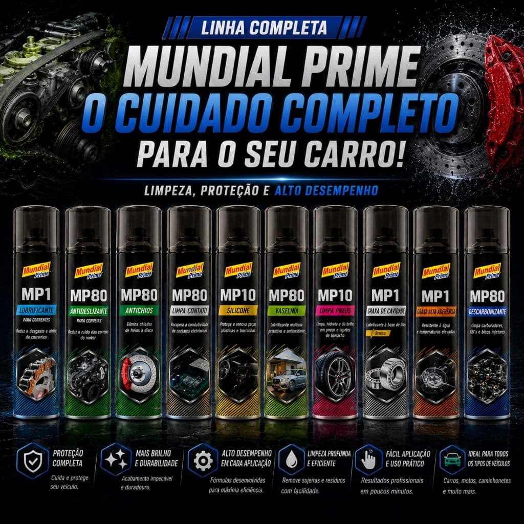 Linha De Cuidados Automotivos Mundial Prime Limpeza Lubrificação Manutenção Praticidade Em Spray