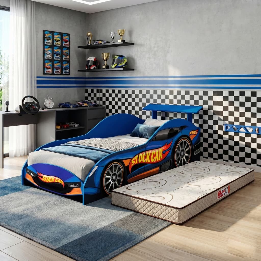 Cama Juvenil Temática Carro de Corrida com Colchão Incluso Perfeita para Quarto Infantil
