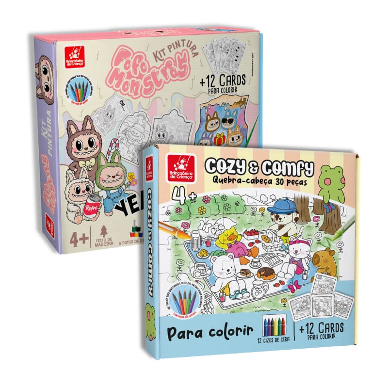 Kit Quebra Cabeça + Kit Pintura Infantil Para Colorir Com 12 Cards