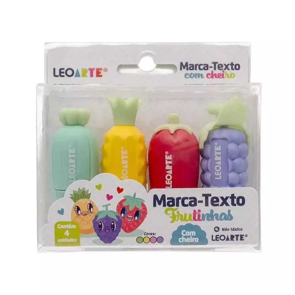 Caneta Marca-Texto Mini Frutinhas com Aroma - Caixa com 4 Unidades Leoarte Leonora