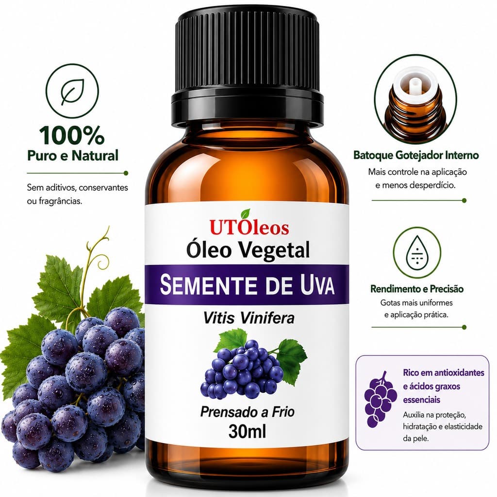 Óleo De Semente De Uva 100% Puro Prensado A Frio 30ml hidratante corporal, óleo capilar Premium