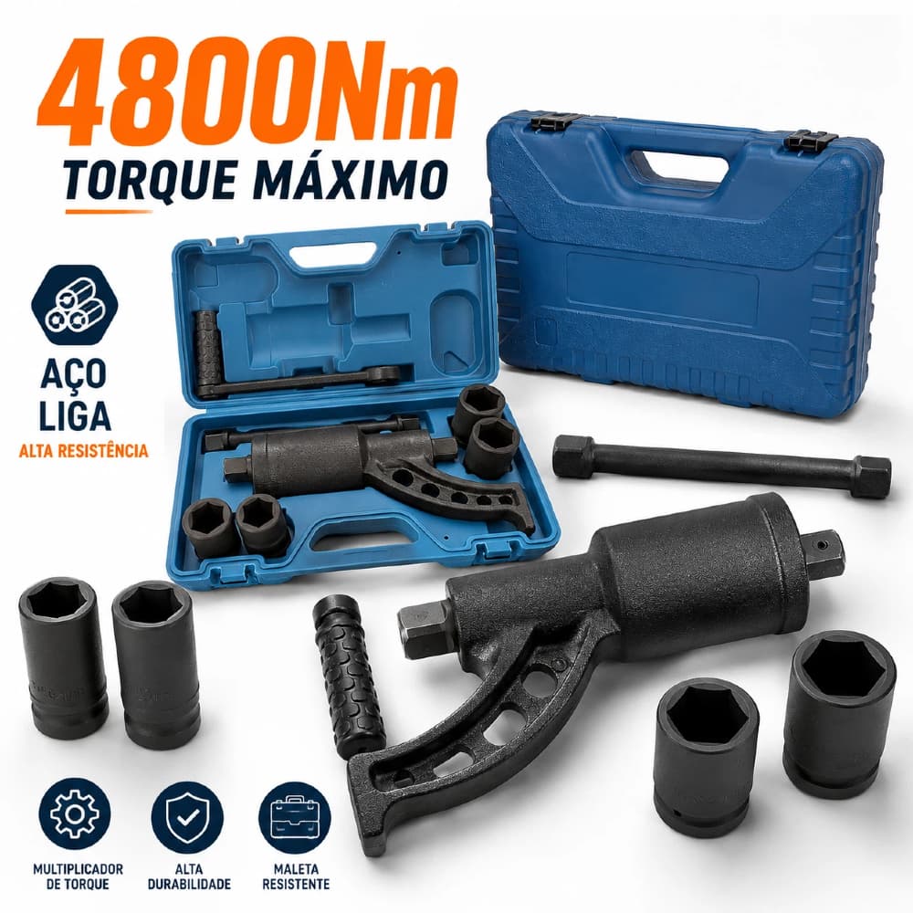 Jogo de chave de torque de 4800 Nm - inclui soquetes de 27, 30, 32 e 33 mm - adequado para manutenção de caminhões e aut