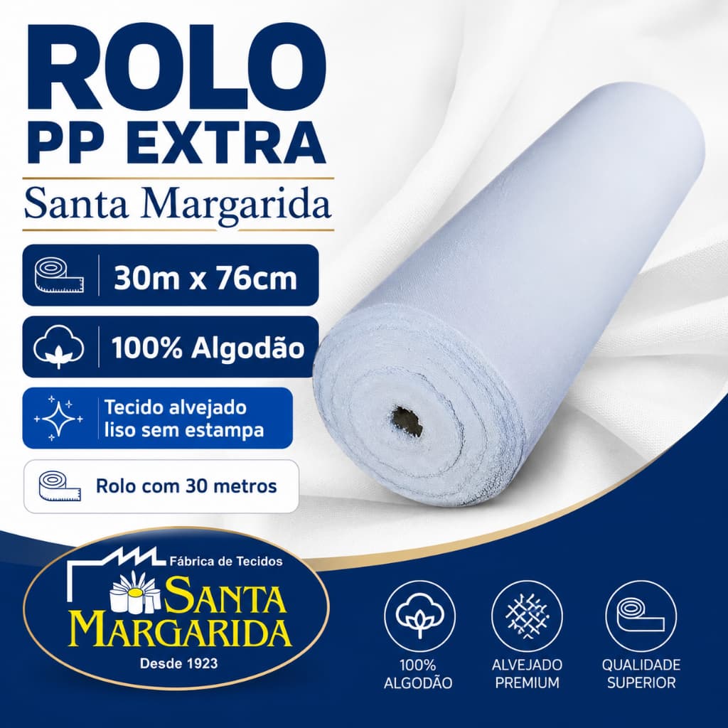 Pano PP Extra Santa Margarida Rolo 30m 100% Pano Algodão Alvejado