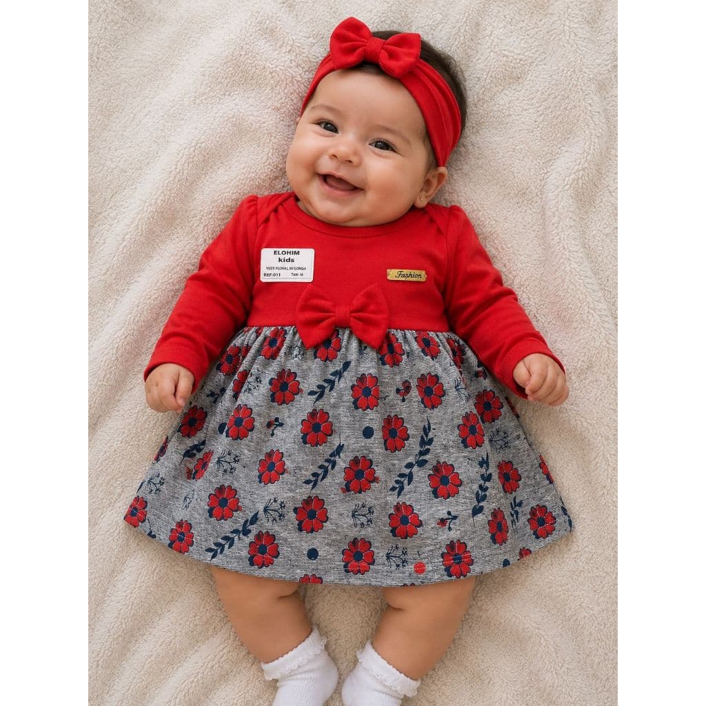 ELONHIMKIDS, Vestido infantil feminino- 80%Algodão e 20%poliester, estampa floral ideal, para inverno