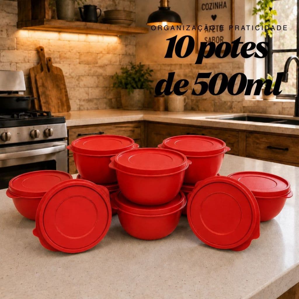 Kit 10 Bowls Plásticos 500ml | Potes Herméticos para Freezer e Microondas