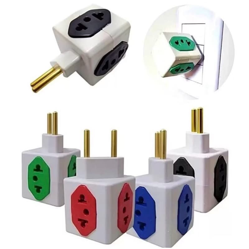 Kit 3 Adaptador de Tomada Cubo Colorido Benjamin 4 Entradas Universal 10A 20A