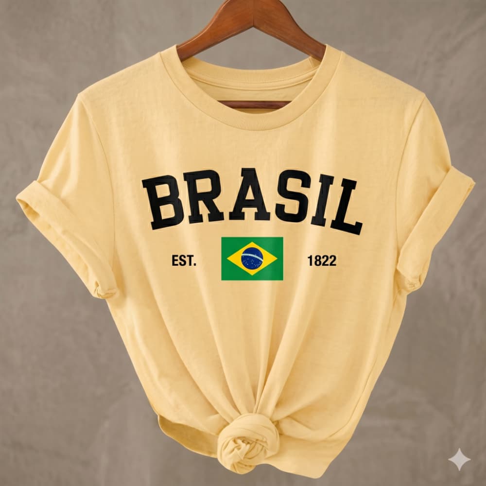 T-Shirt Camiseta Feminina 100% Algodão Bege Estampada Blusa Confortável DTF PP M G GG Moda Tendência