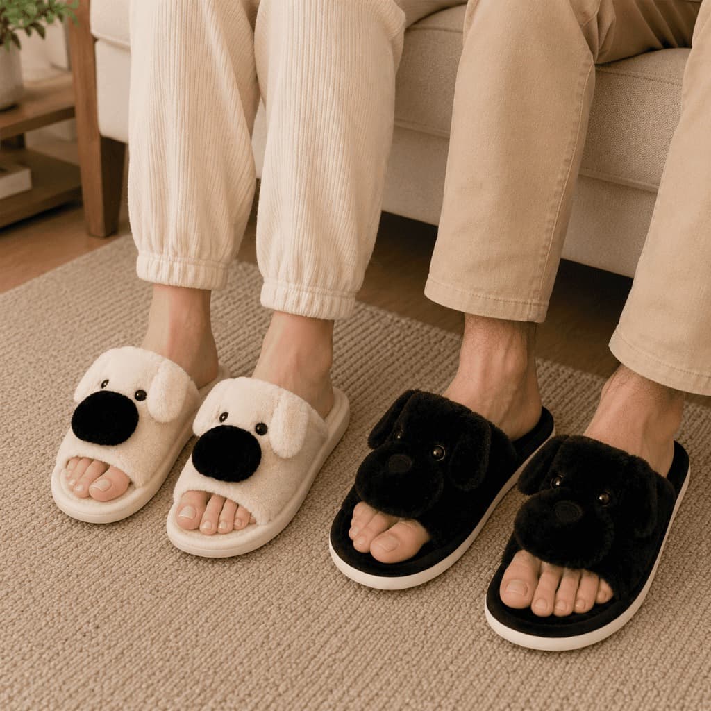 Pantufa Peluciada Cachorrinho Feminina Masculina Chinelo Quentinho Inverno Confortável Casa