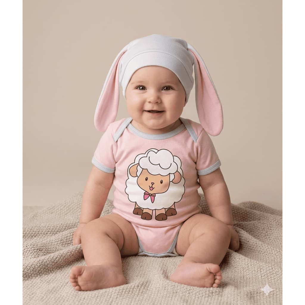 Body Bebê Mêsversário Temático Ovelhinha - Manga Curta Super Confortável Lançamento
