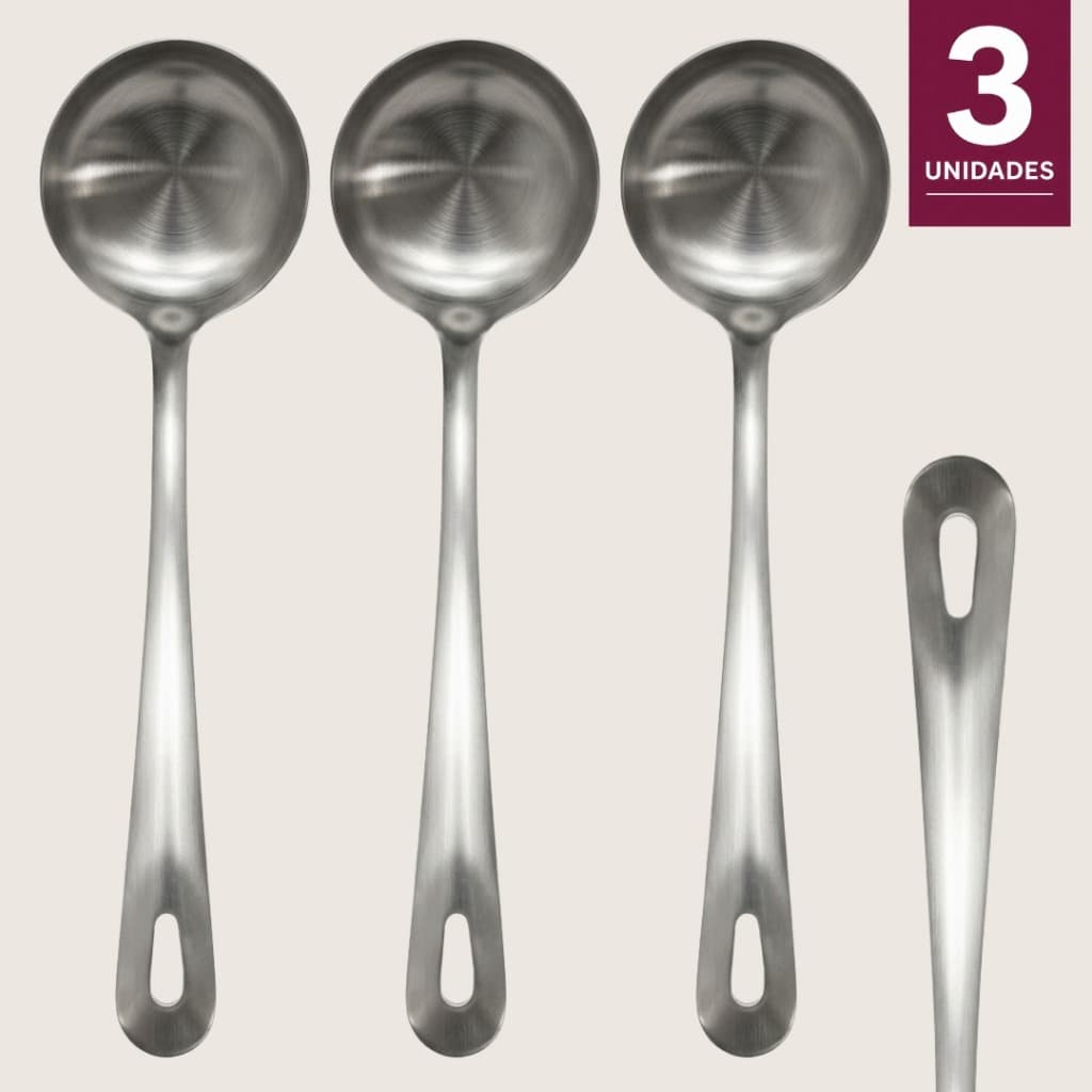 Concha Inox 23cm Concha Servir Aço Inoxidável Resistente Cozinha Caldos Gourmet 3 Unidades