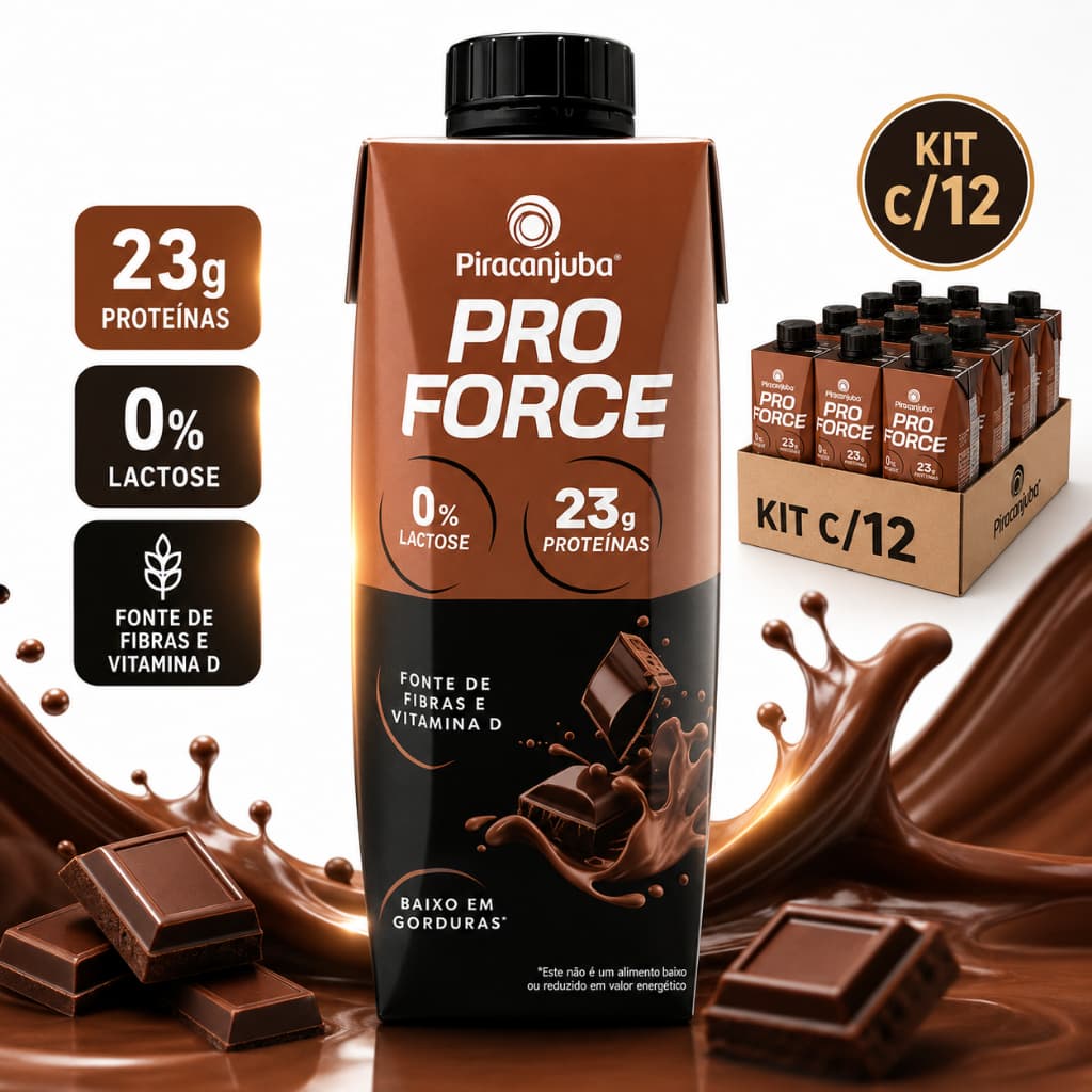 Kit 12 Pro Force Piracanjuba 23g Proteica Cacau 250ml Bebida
