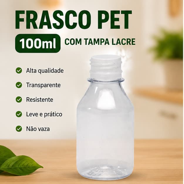 Frasco PET 100ml Com Tampa Lacre Transparente Embalagem Para Molhos E Líquidos