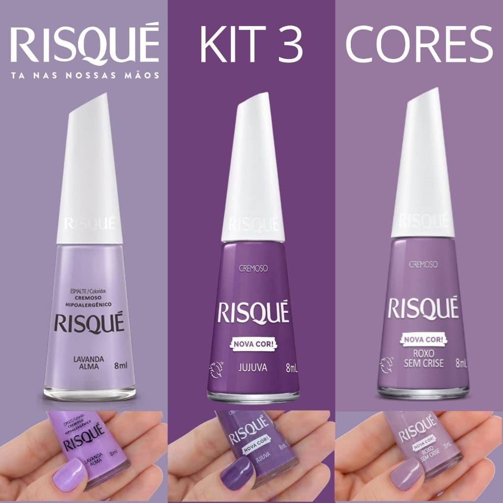 Kit Esmaltes Risqué Tons Cores Roxas Lilás Cremosas 8ml Esmalte Roxo Sem Crise Jujuva Lavanda