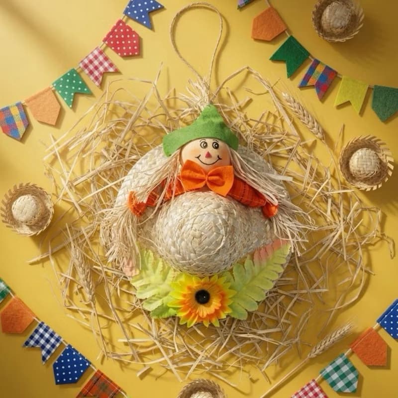 Enfeite Boneco Junino | 22CM | Decoração De Pendurar | Quadrilha, Festa Junina, São João | Palha, Arraiá, Espantalho