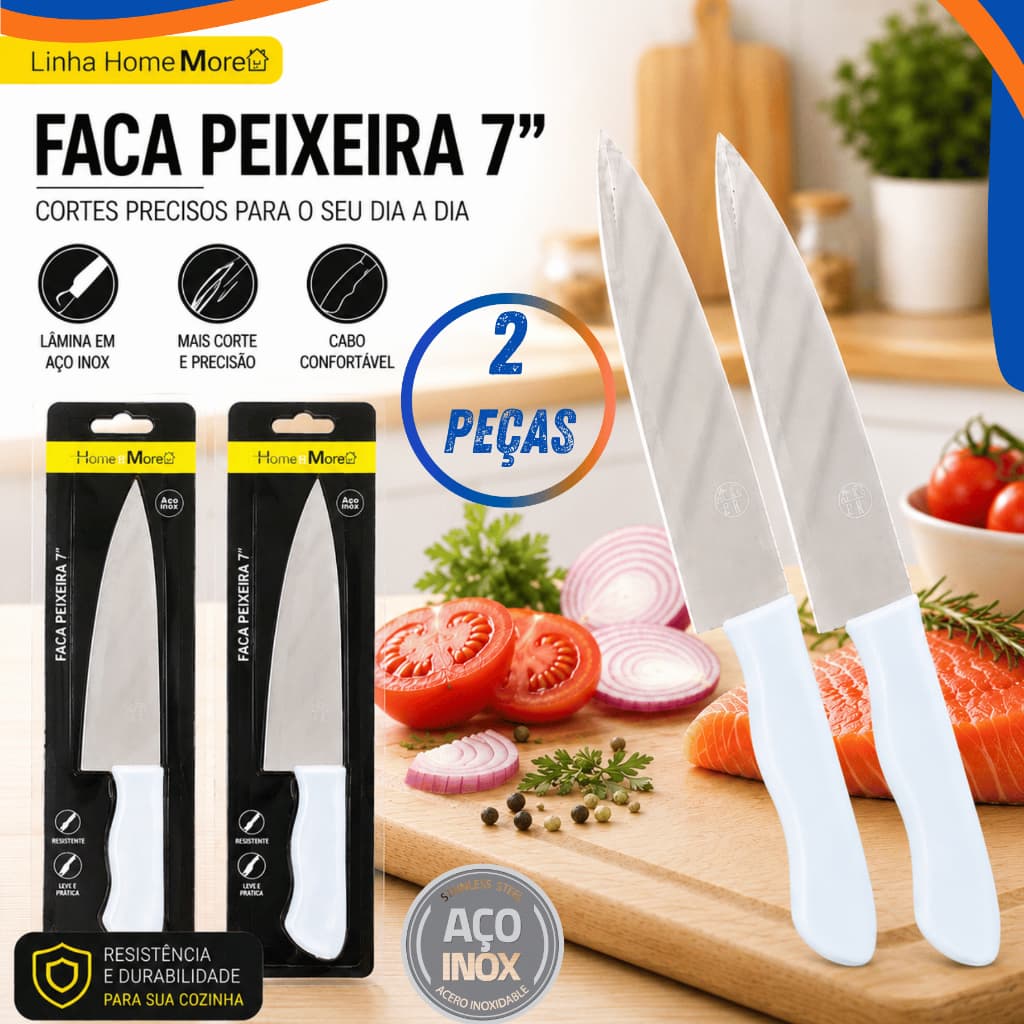 Kit 2 Facas Peixeira 7" Aço Inox Cozinha Churrasco Açougue Restaurante Profissional