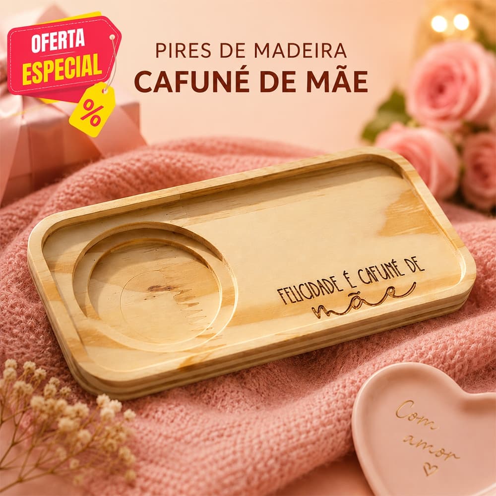Pires de Madeira Cafuné de Mãe Pinus Retangular Presente Decoração Rústico Xícara Café Chá Artesanal