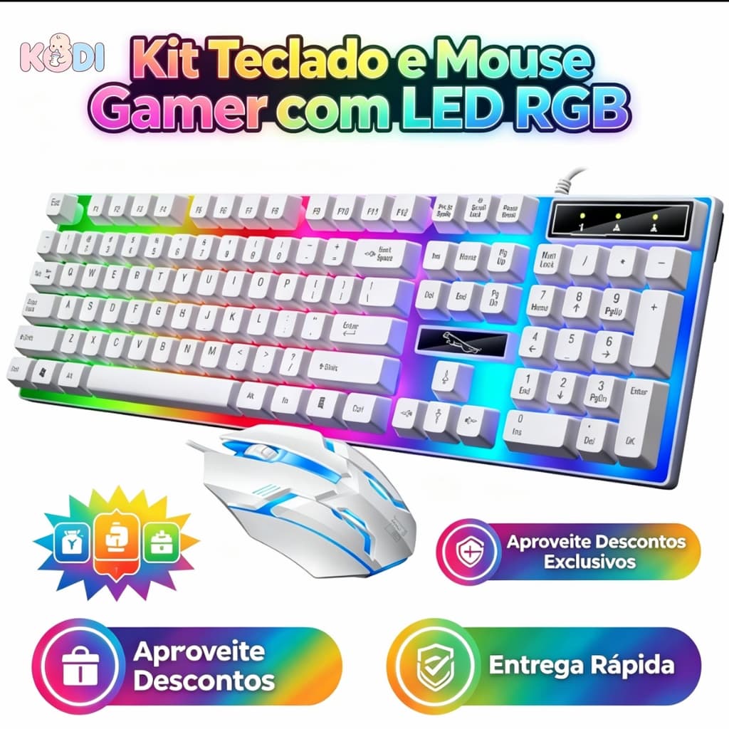 Kit Teclado Semi Mecânico + Mouse Gamer 3200dpi Rgb Led USB Promoção/Kit Teclado e Mouse Gamer e Tecla Ç-H8