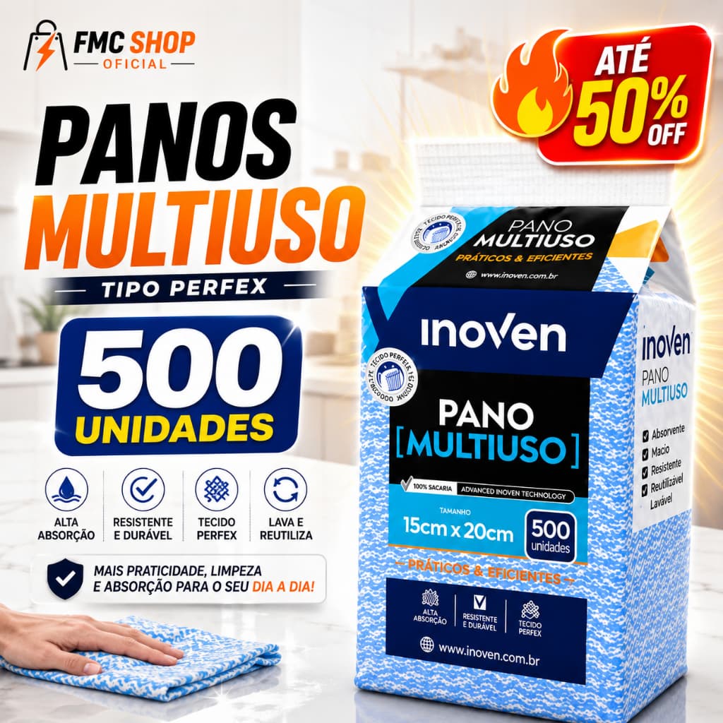 500 Panos Multiuso Tipo Perfex TAMANHO  15x20cm Inoven Limpeza