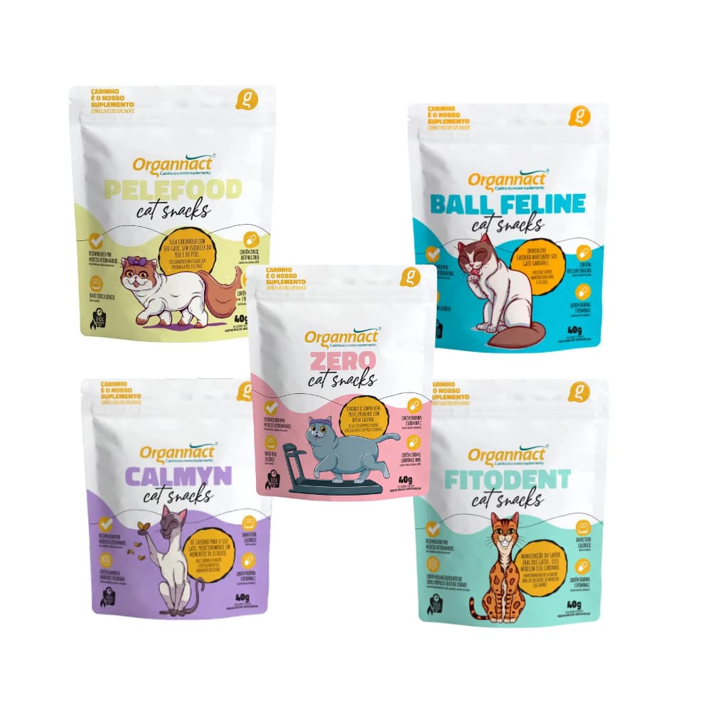 Suplemento Cat Snacks para Gatos 40g Organnact zero fitodent ball feline pelefood calmy