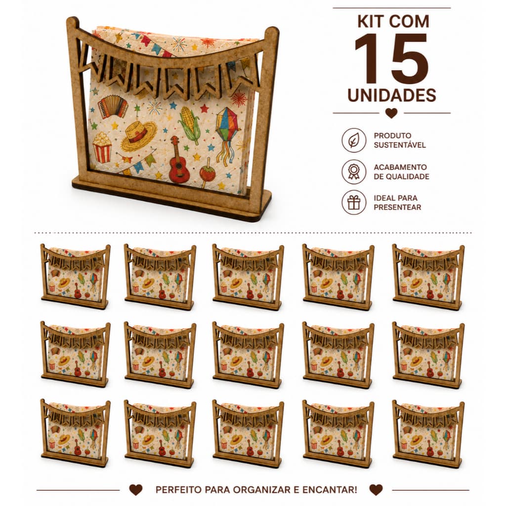Jogo 15 Porta Guardanapo Mesa Posta Festa Junina Arraiá Decoração Mdf