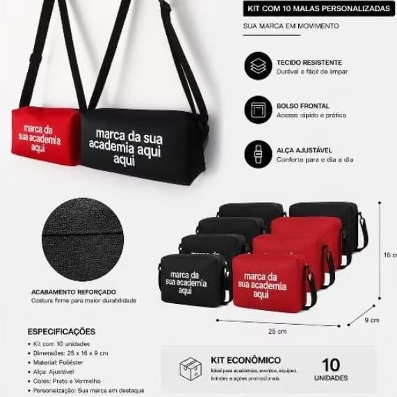 Kit 10 Mala Academia Personalizada,Sua Marca,Times de Futebol Resistente Ideal Para Todas Ocasiões