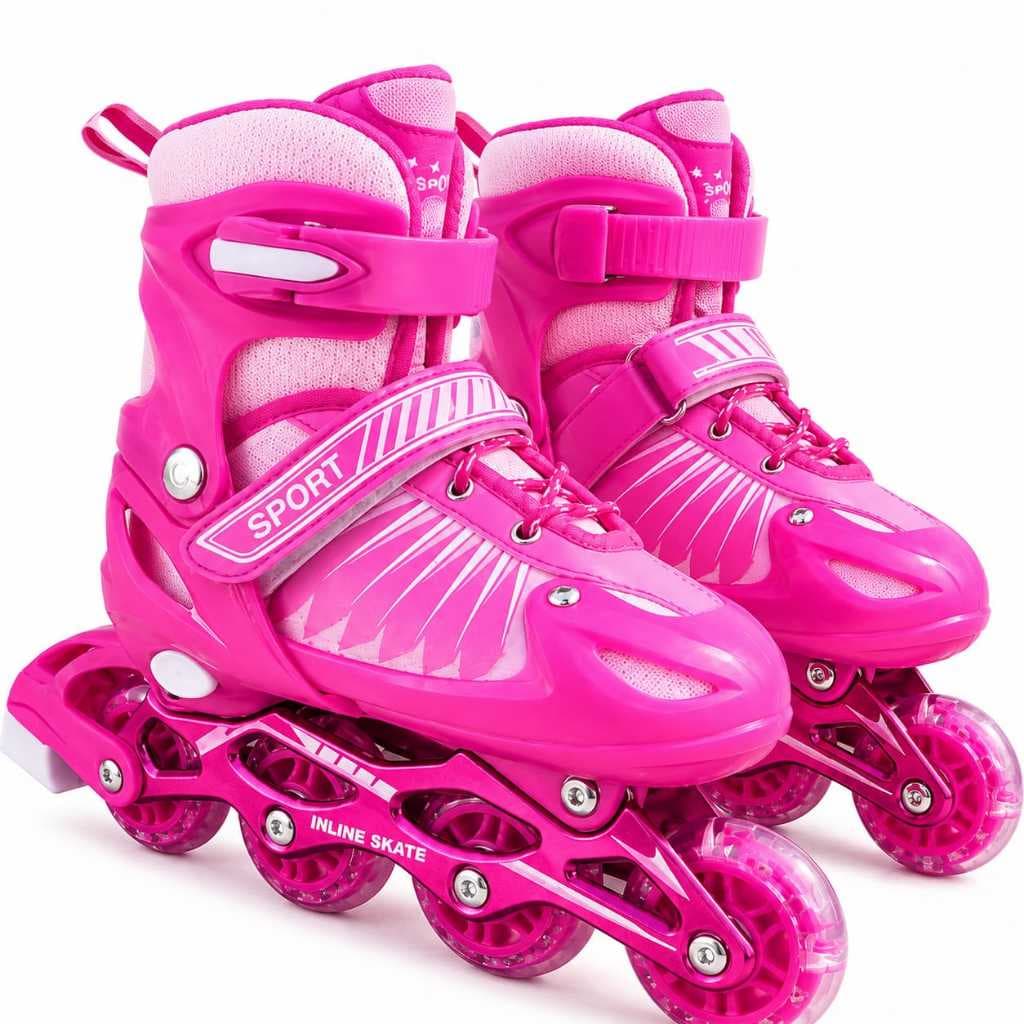 Patins Roller Infantil 4 Rodas  Inline Rosa Com Led