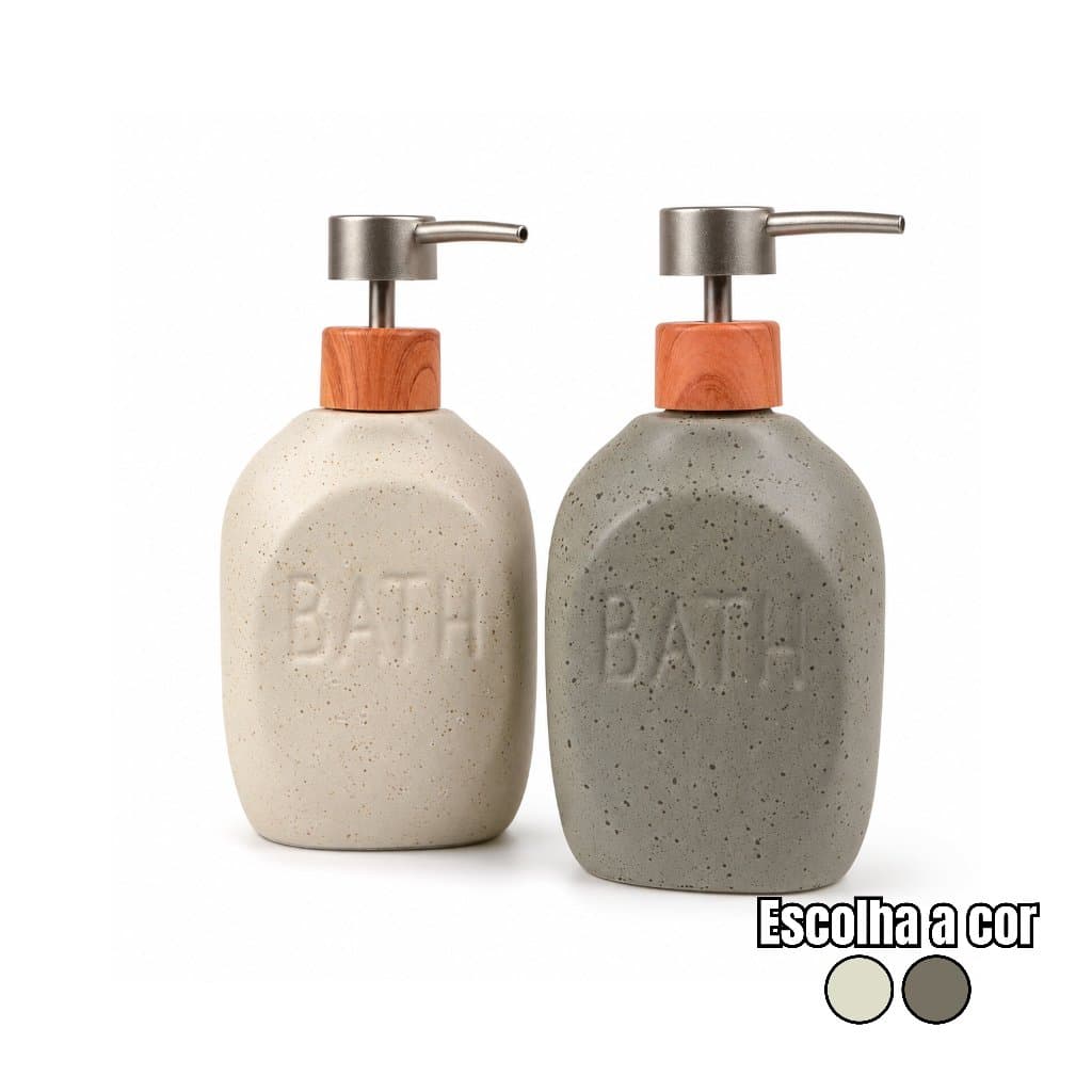 Porta Sabonete Líquido Dispenser Cerâmica Bambu Bath 430ml Bancada Banheiro Lyor