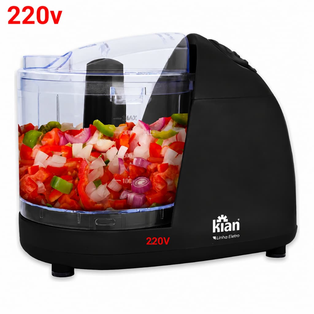 Mini Processador de Alimentos Kian 120 W – Preto | Copo 500 ml | Tampa Dosadora | 220 V | Lâminas Inox