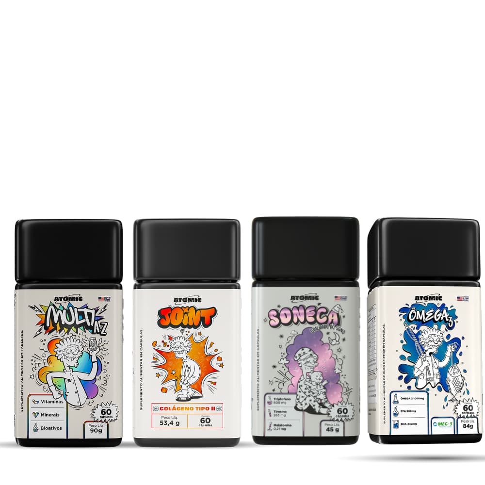 Kit Quarteto fantástico Joint (Colágeno tipo 2) + Ômega 3 + Multi A-Z + Soneca(melatoni +Triptofano)