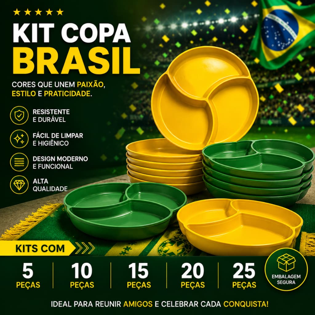 Kit 05 10 15 20 25 Petisqueira Copa 2026 Pequena Divisória Petiscos 18 cm