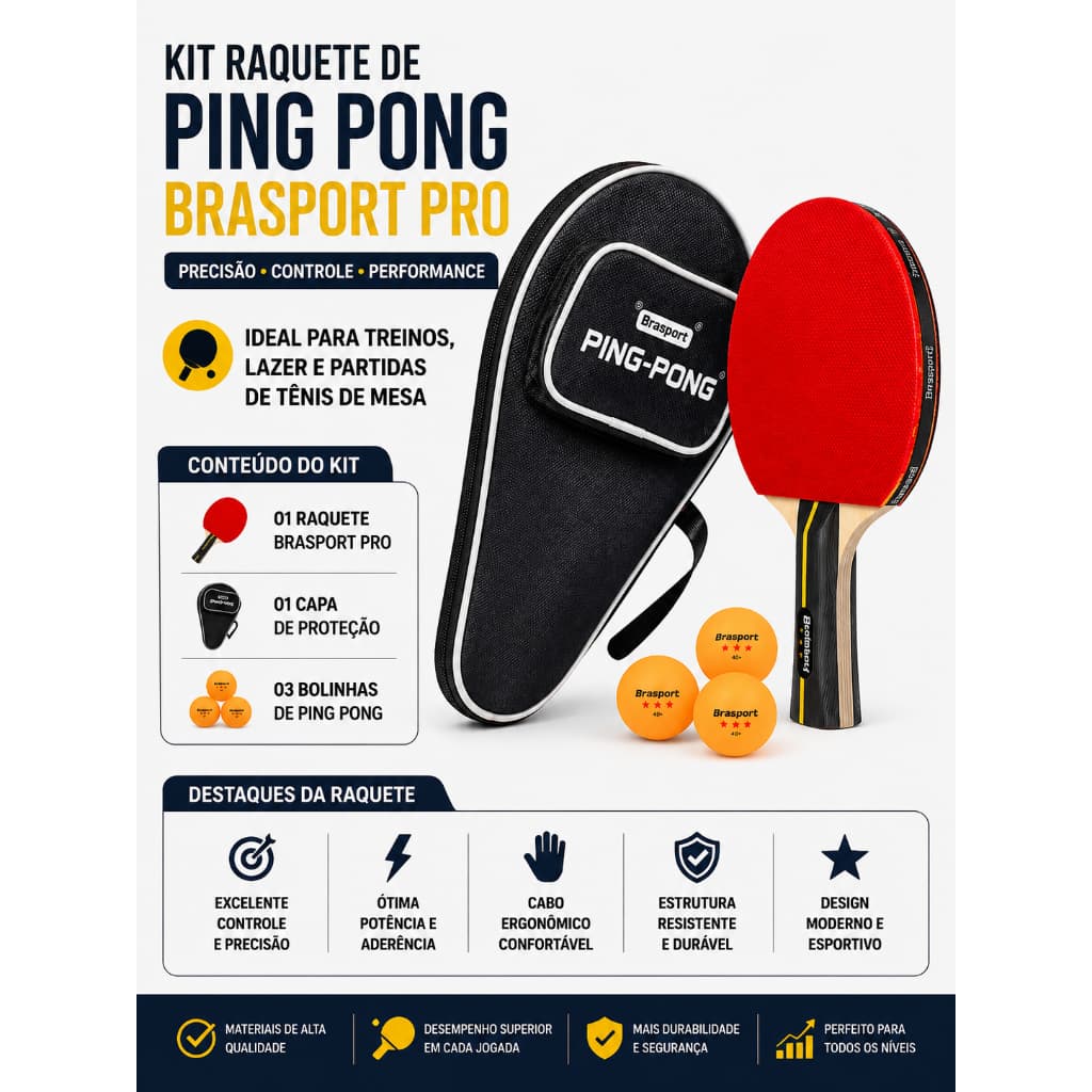 Raquete de Ping Pong Tenis De Mesa Profissional 3 Bolinhas 3 Estrelas Raqueteira Case Bolsa Capa