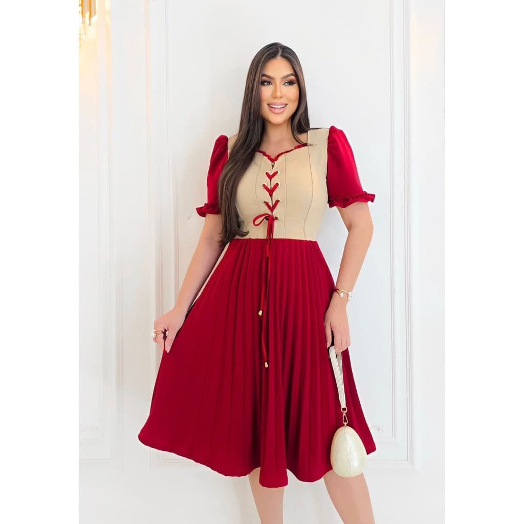 Vestido Midi Godê Crepe de Malha Moda Evangélica Moda Feminina