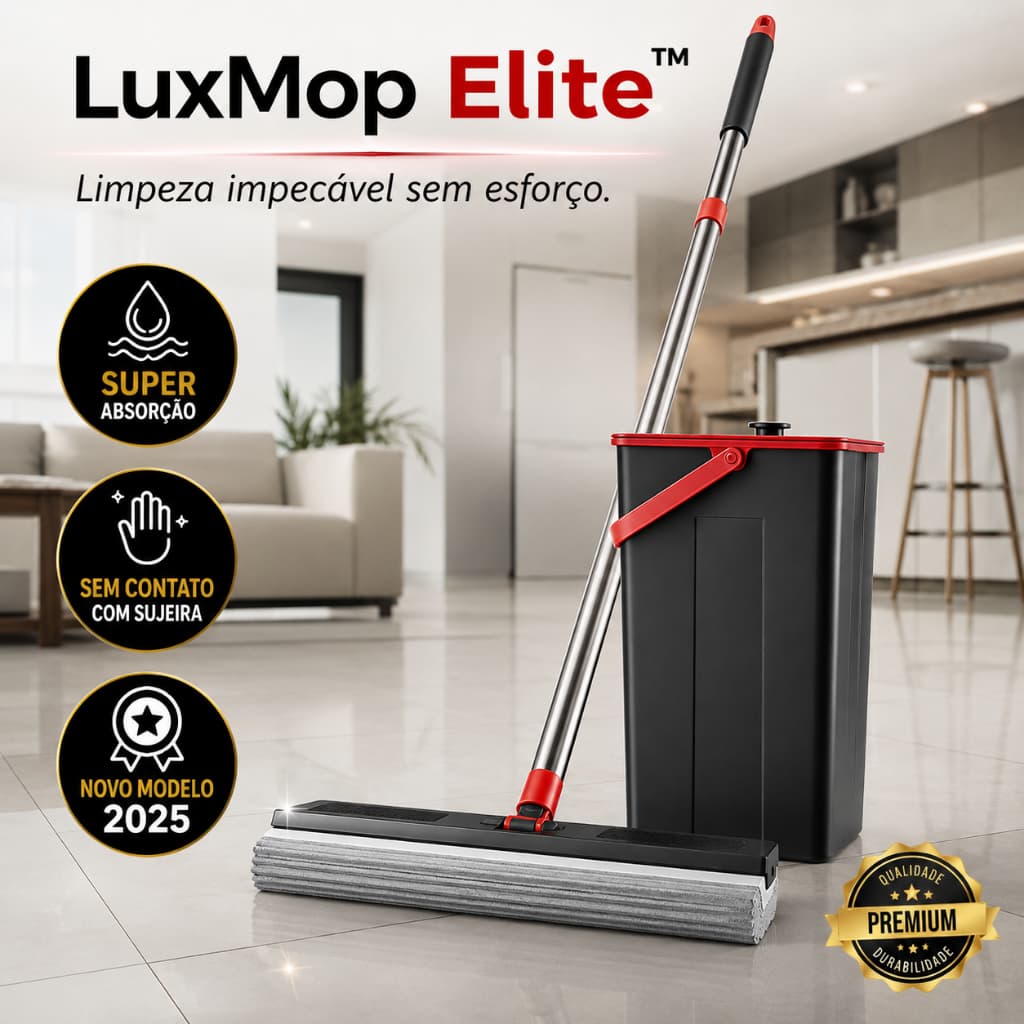 Mop Espuma Absorvente Balde Giratório Cabo Inox 125 Cm Limpeza Prática Doméstica