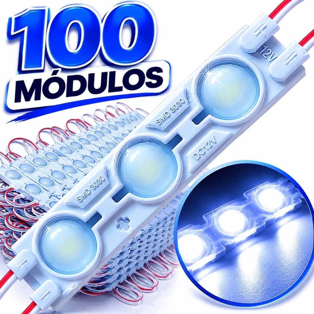 100 Módulos 3 Leds Smd Prova D'água Luminoso 12v Branco Frio