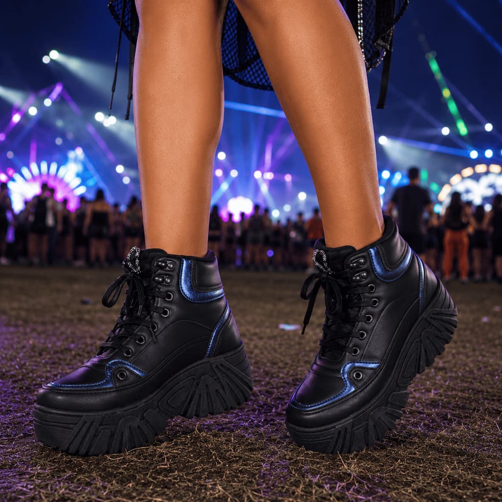 Tênis Feminino Bota Plataforma Robust Sola Tratorada 7cm Modelo Festival