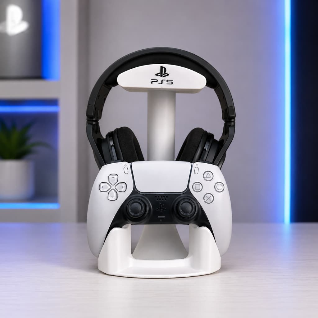 Suporte PS5 para Controle e Headset Gamer – Organizador de Mesa Compatível com PlayStation 5