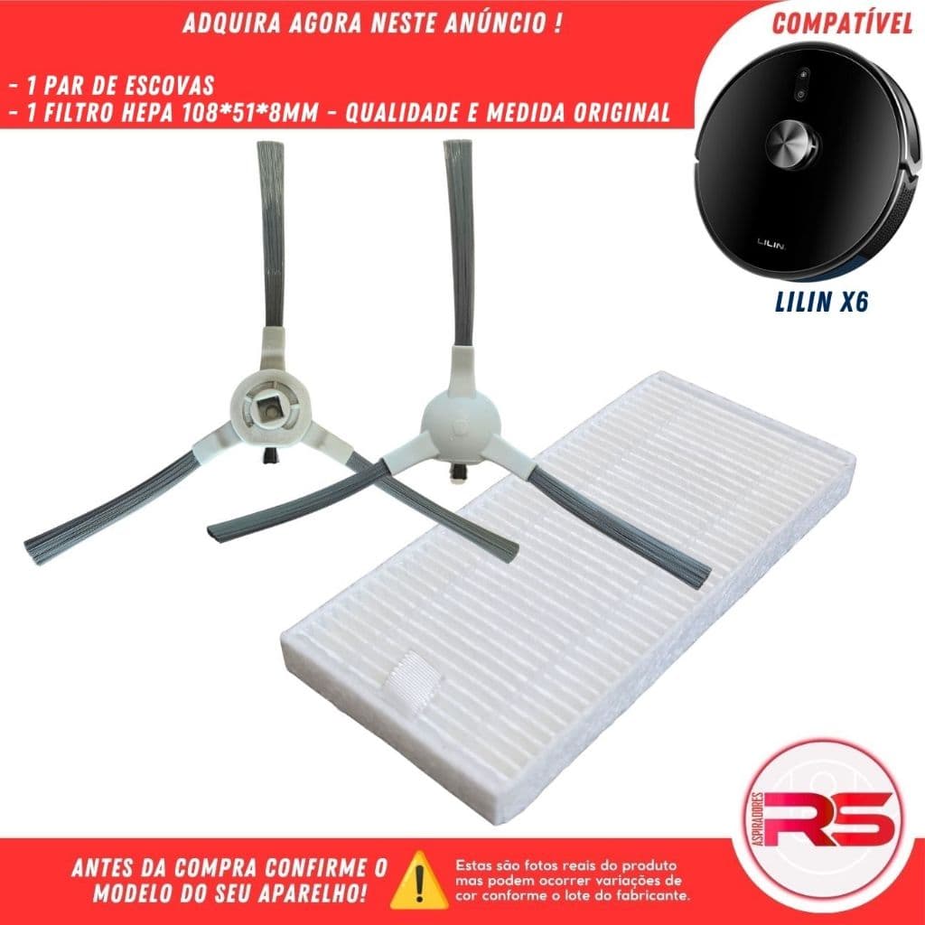 Par Escova Frontal e Filtro Hepa para Robô Aspirador LILIN X6
