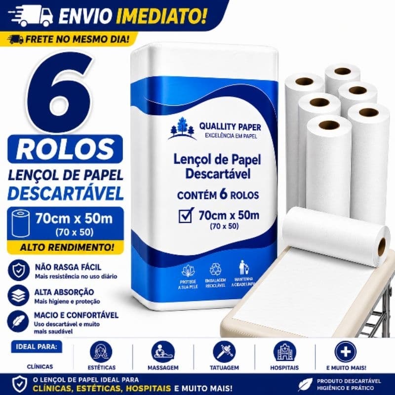 Lençol De Papel 70x50 6 Rolos Para Maca Clínica Estética7