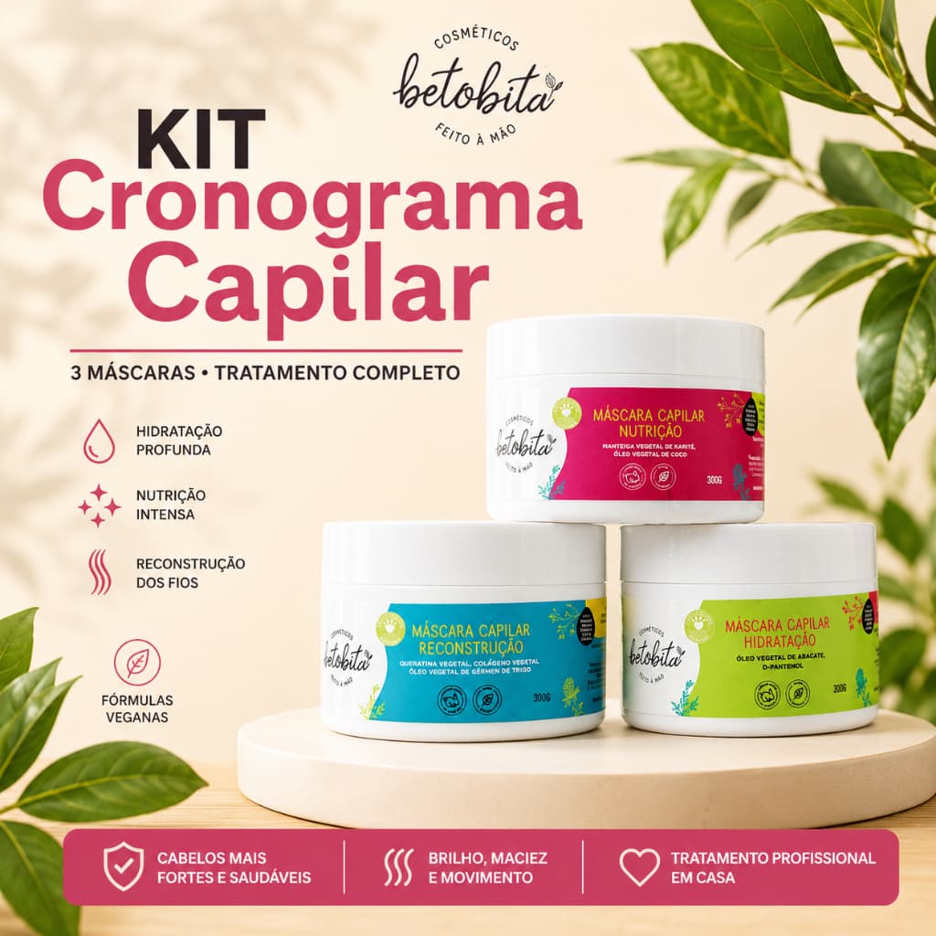 Kit 3 Máscaras do Cronograma Capilar - Hidratação, Nutrição e Recosntrução Capilar - BetoBita