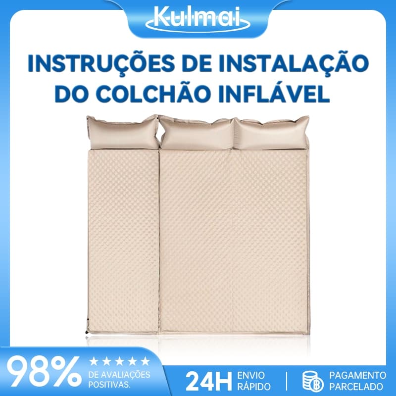 Este colchão inflável com bolsa de armazenamento é perfeito para acampar, nadar e outros usos, e pode ser montado.