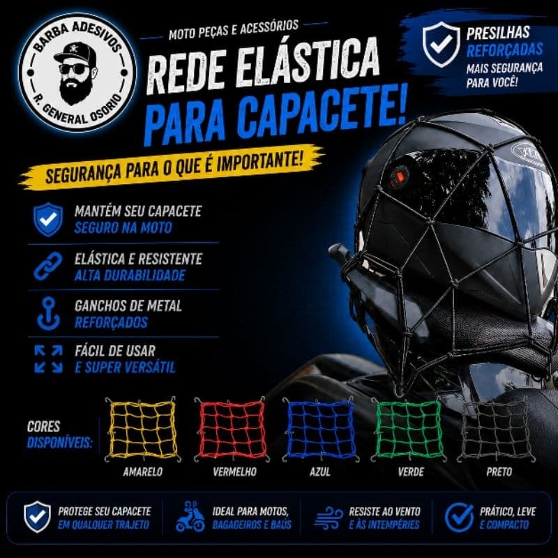 🛵 Redinha Elástica 35x35 para Capacete e Bagagem de Moto