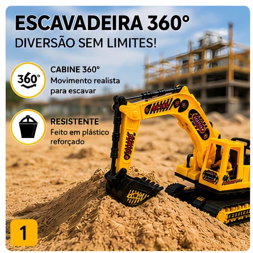 Escavadeira Infantil 360° Caminhão de Construção Brinquedo Educativo Resistente Presente Menino
