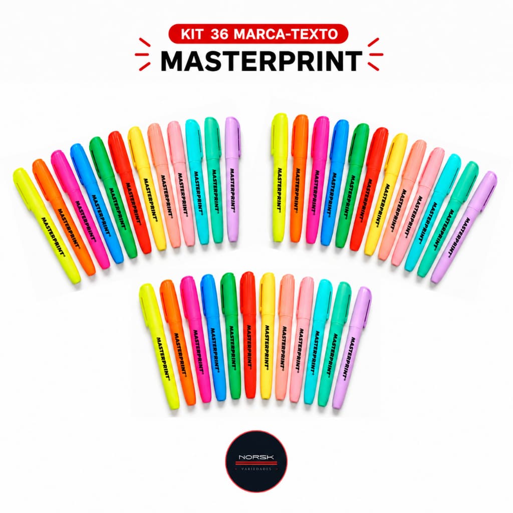 Kit 36 Marca Textos Neon Pastel Masterprint (18 Neon + 18 pastéis)