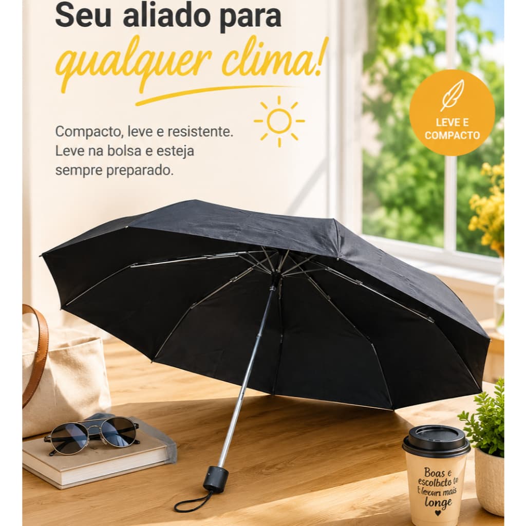 Guarda Chuva Angel Executivo Automático Gancho Unissex Anti Vento Reforçado 3 Dobras Preto Premium
