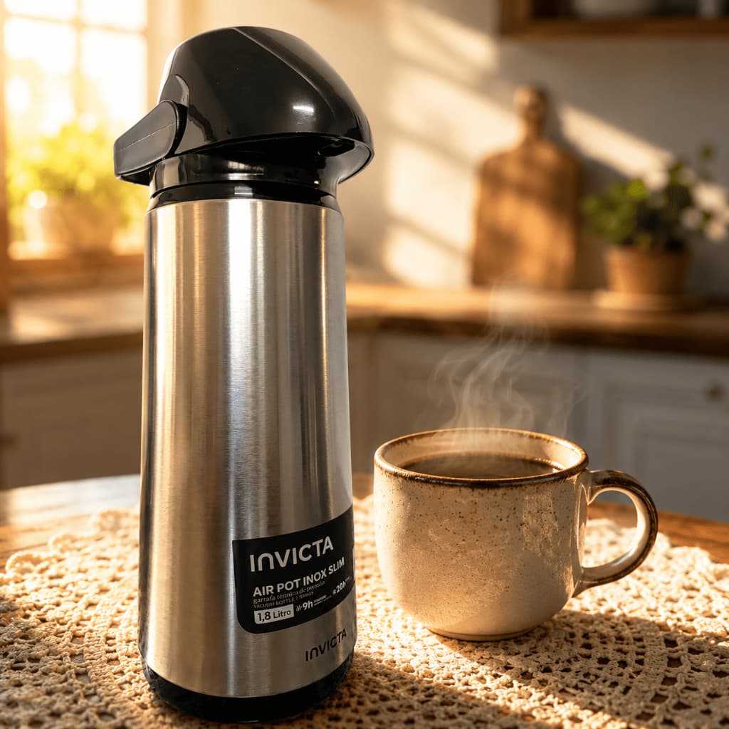 Garrafa Invicta Air Pot Inox Slim 1,8L Ideal para Casa Escritório e Eventos Premium Aço Inox Premium