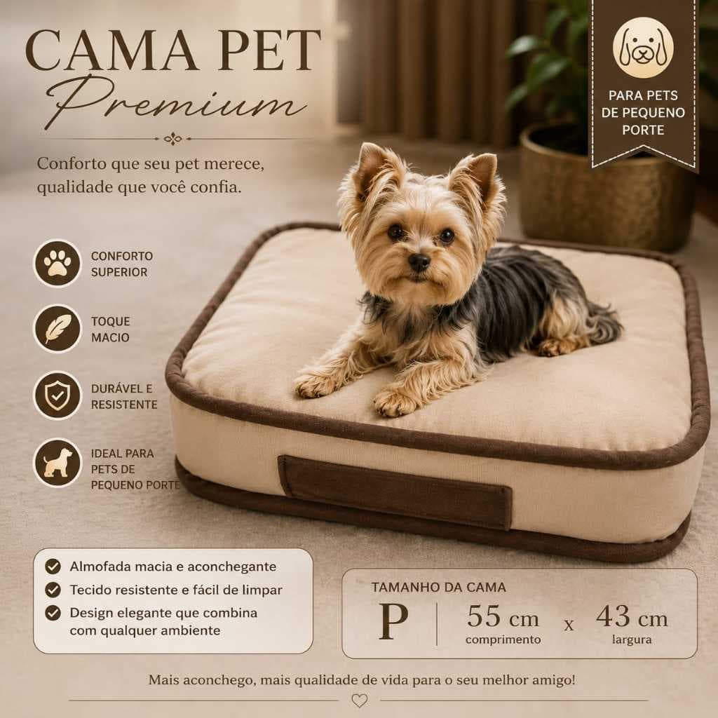 Cama Pet Premium Para Pets e Gatos Pequeno Porte Macia Confortável Lavável 55x43cm