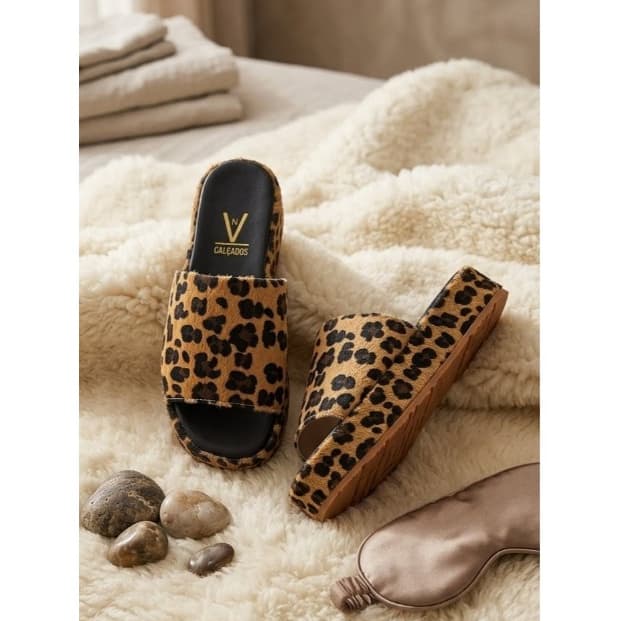 Flat onça Flatform Plataforma feminino sandália confortável animal print oncinha