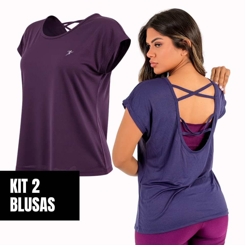 Kit 2 Blusas Femininas Soltinhas Em Poliamida Manguinha Curta Dry Fit Com Proteção UV Minay
